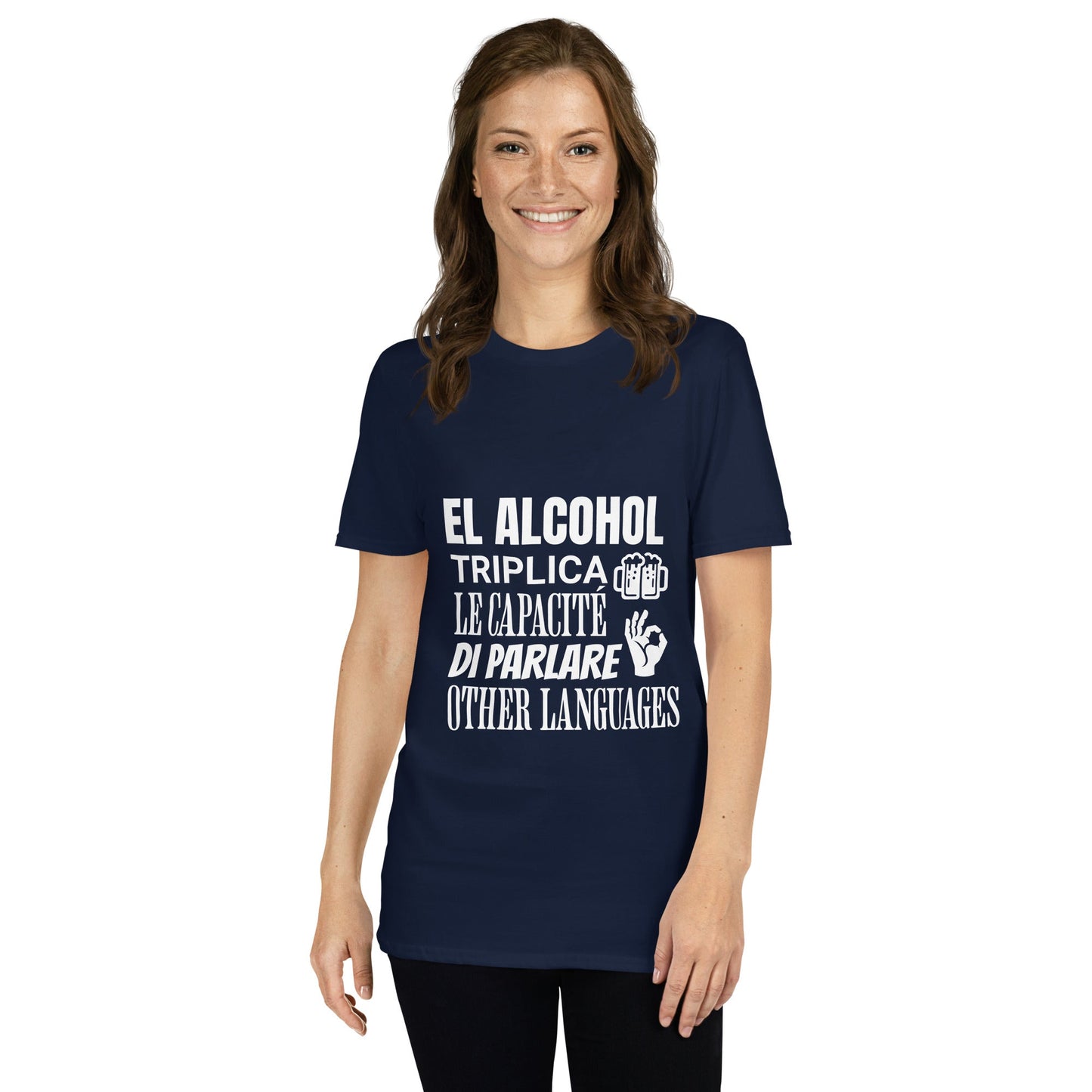 Camiseta clásica unisex: "El alcohol y los idiomas" - La Charlatana