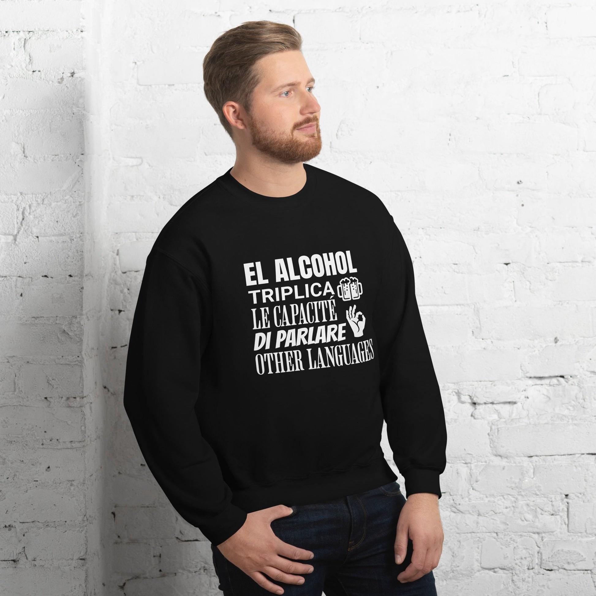 Sudadera clásica unisex: "El alcohol y los idiomas" - La Charlatana